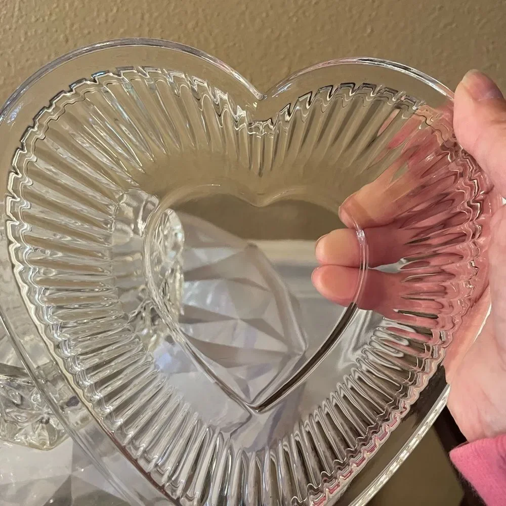 Glass Crystal Large Heart Trinket Box with Lid 7x7 Gorgeous!!